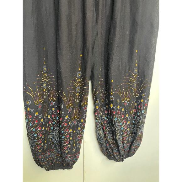 Harem Peacock Pants Womens XL Black Whimsical Fairy Hippie Light Weight Joggers - Picture 3 of 13
